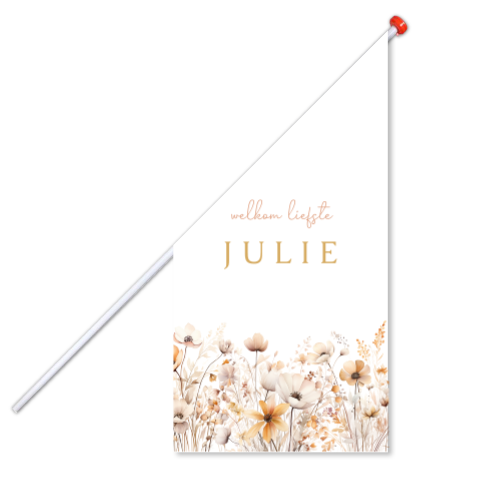 Geboortevlag wit met bloemen