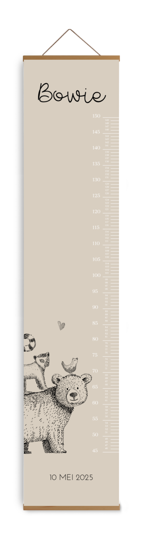 Beige groeimeter met getekende dieren