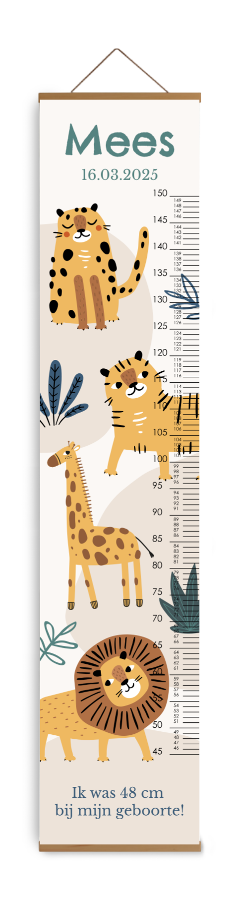 Bewerkbare groeimeter kinderkamer met vrolijke jungledieren