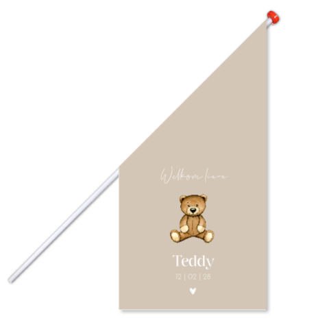 Bruine geboortevlag met teddybeer en hartje