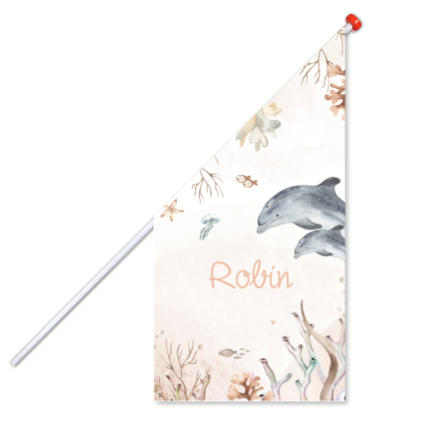 Geboortevlag met watercolour onderwaterwereld en dolfijnen