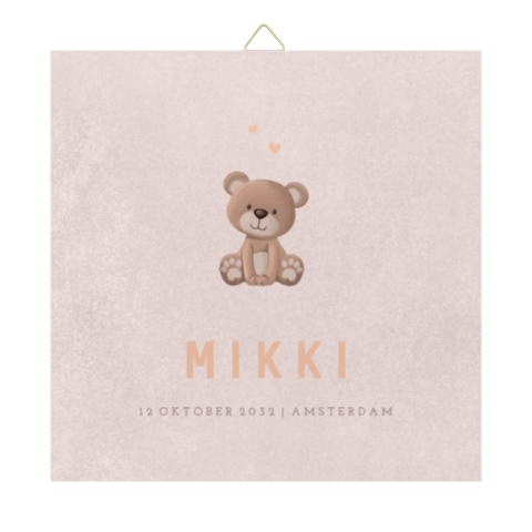 Geboortetegeltje roze met teddybeer en hartjes