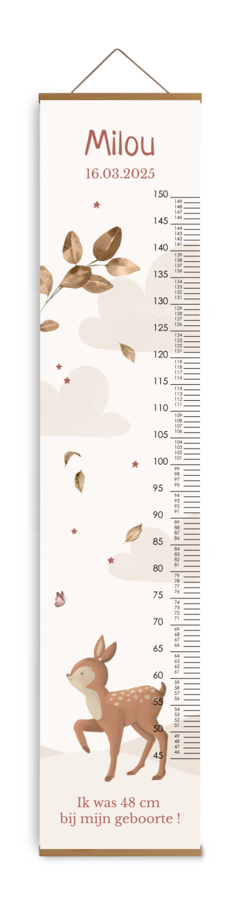 Bewerkbare groeimeter kinderkamer met natuurtinten en hertje
