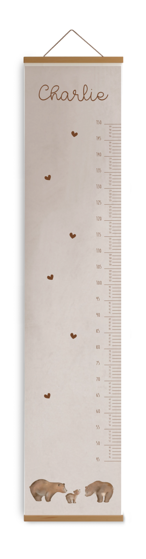 Bewerkbare groeimeter kinderkamer met berenfamilie en hartjes