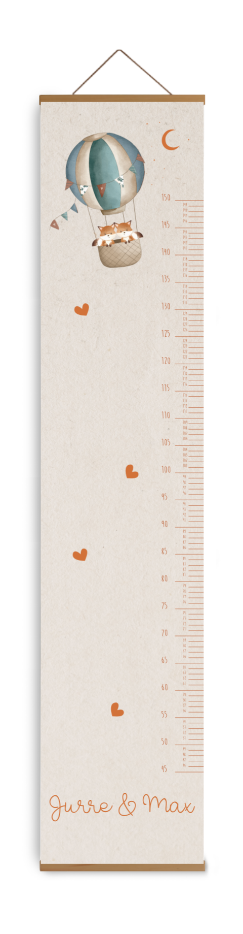 Bewerkbare groeimeter kinderkamer met luchtballon en vosjes