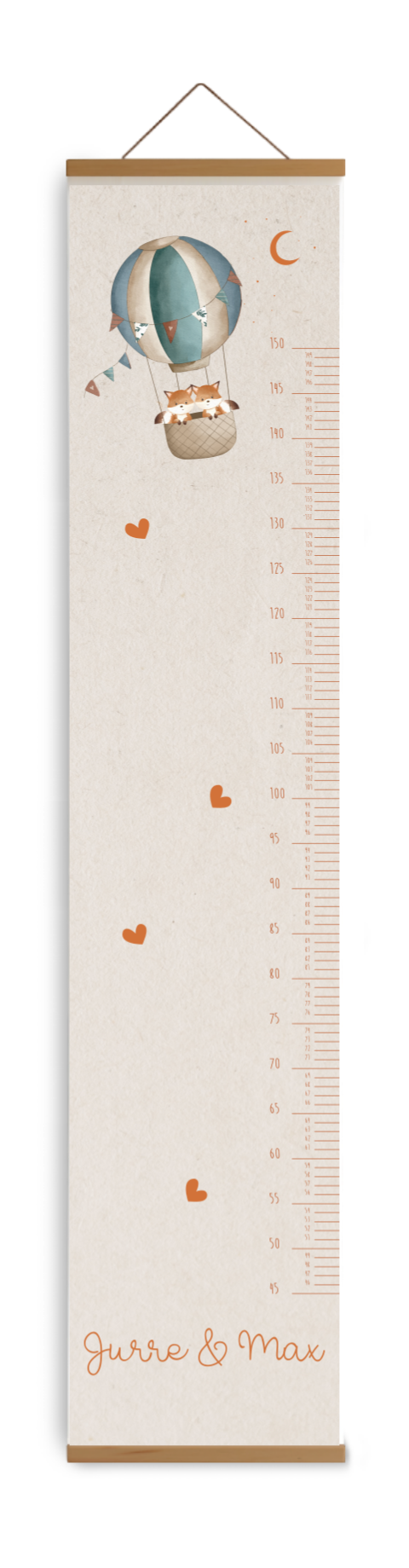 Bewerkbare groeimeter kinderkamer met luchtballon en vosjes