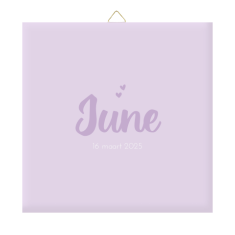 Geboortetegel paars met naam en hartjes