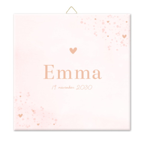 Roze watercolour geboortetegeltje voor een meisje met hartjes
