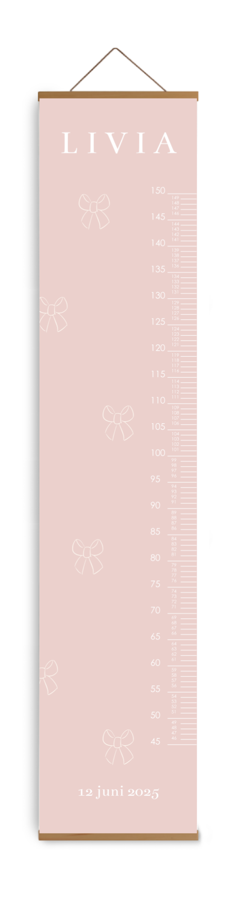 Bewerkbare groeimeter kinderkamer roze met strikjes