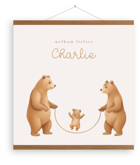 Canvasposter met illustratie van berenfamilie met springtouw