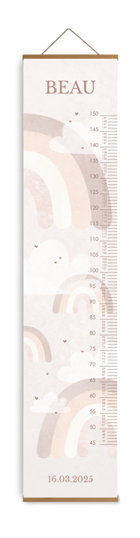 Bewerkbare groeimeter kinderkamer roze met regenboogjes