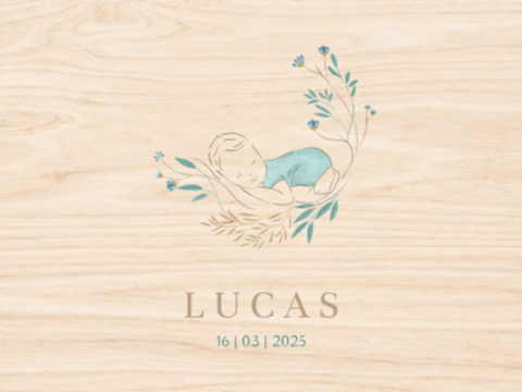 Memorybox met lijntekening baby en takjes