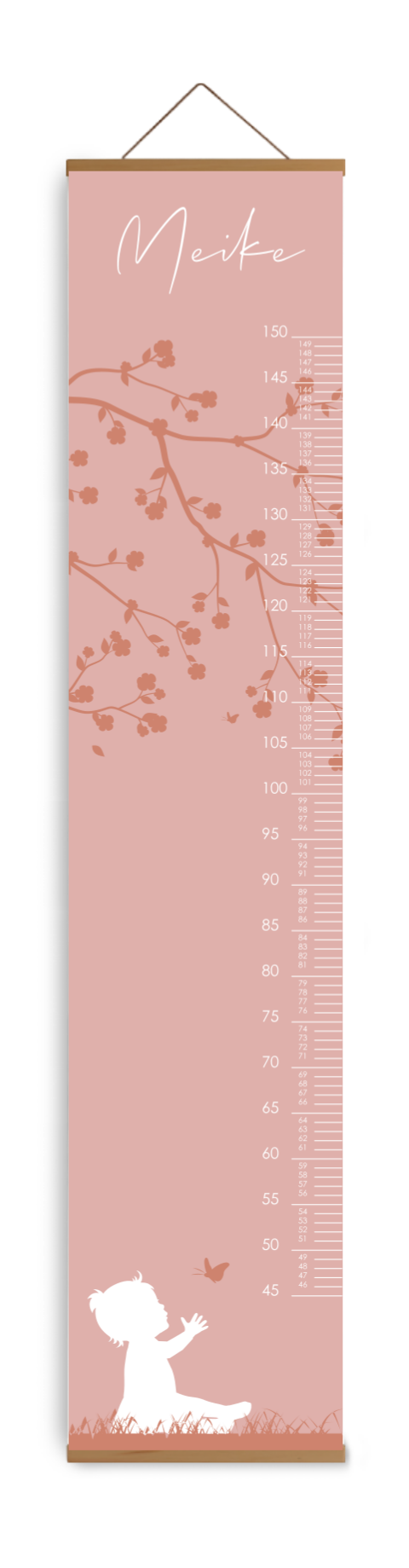 Groeimeter kinderkamer roze met silhouetje en boom