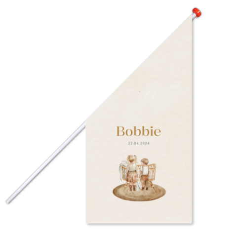 Geboortevlag met illustratie wiegje met grote broer en zus