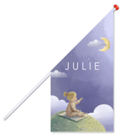 Geboortevlag met illustratie van meisje en maan