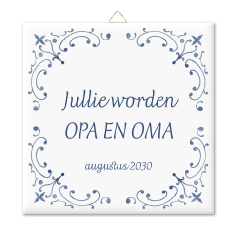 Tegeltje zwangerschapsaankondiging delfts blauw opa en oma