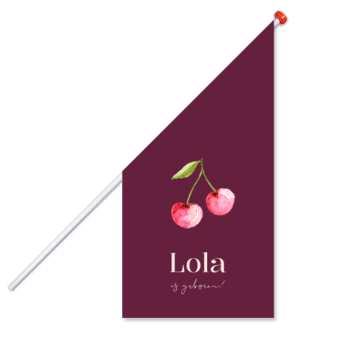 Geboortevlag paars met illustratie kers