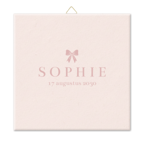Tegeltje met papier-look en roze strikje