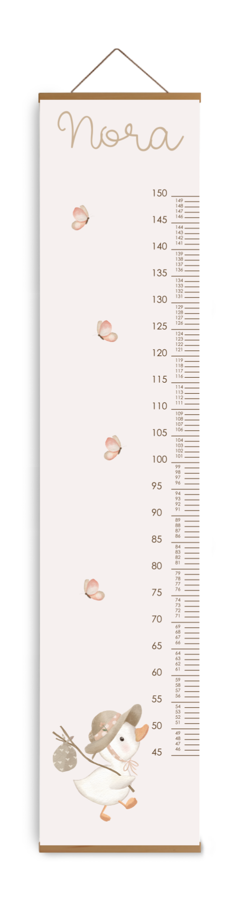 Bewerkbare groeimeter met eendje en vlinders