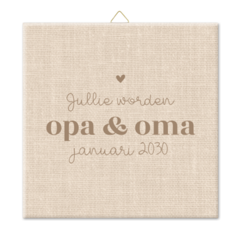 Tegeltje zwangerschapsaankondiging opa en oma linnen-look