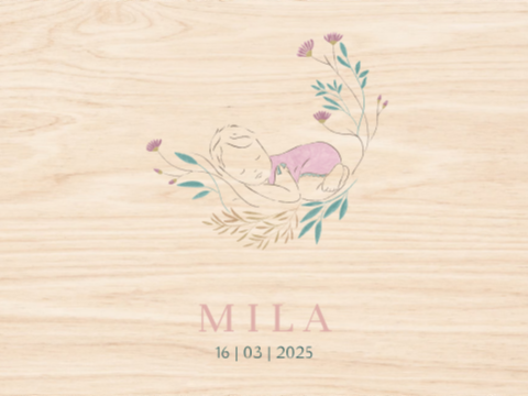 Houten memorybox meisje met pastelkleuren en bloemen