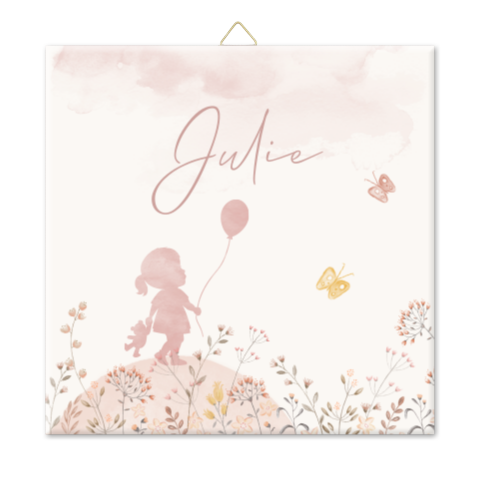 Lief geboortetegeltje meisje met silhouet in watercolor en ballon