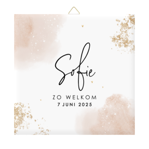 Geboortetegeltje meisje met roze watercolour en goudspetters