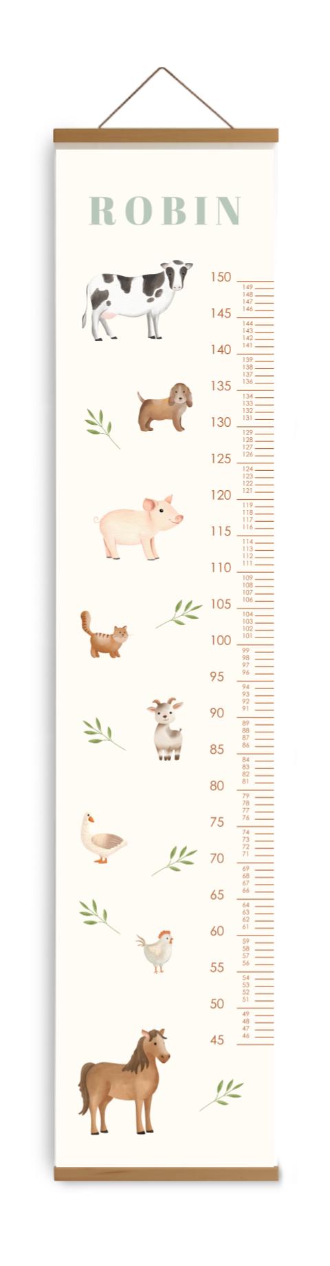 Bewerkbare groeimeter kinderkamer met boerderijdieren