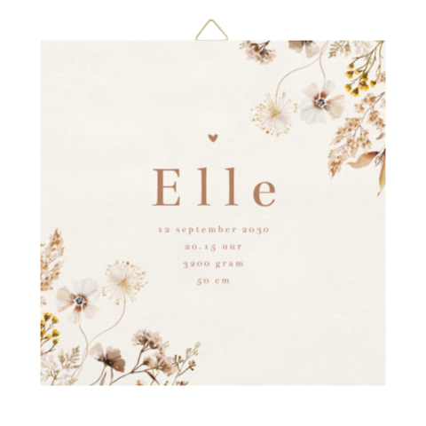 Geboortetegeltje beige met veldbloemen