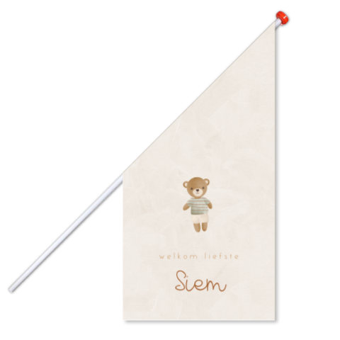 Geboortevlag beige met knuffel beer