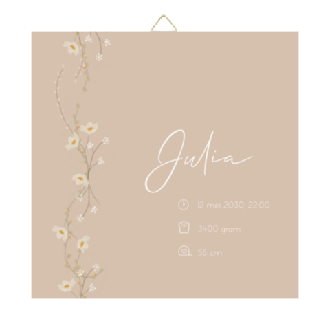 Geboortetegeltje roze met bloemenslinger