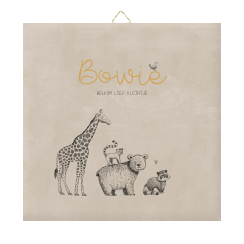 Geboortetegeltje beige met illustraties jungledieren