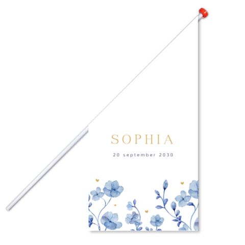 Geboortevlag met delfts blauwe bloemen