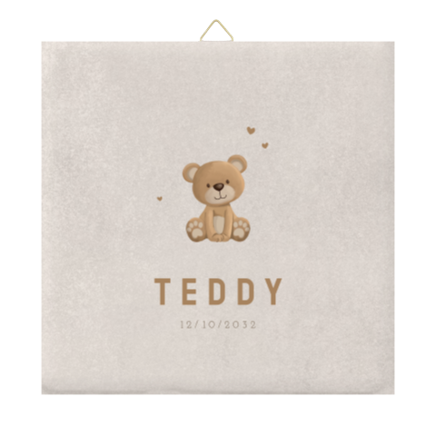 Geboortetegeltje met teddybeer en hartjes