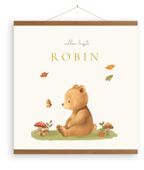 Canvas poster met beer en vlinder