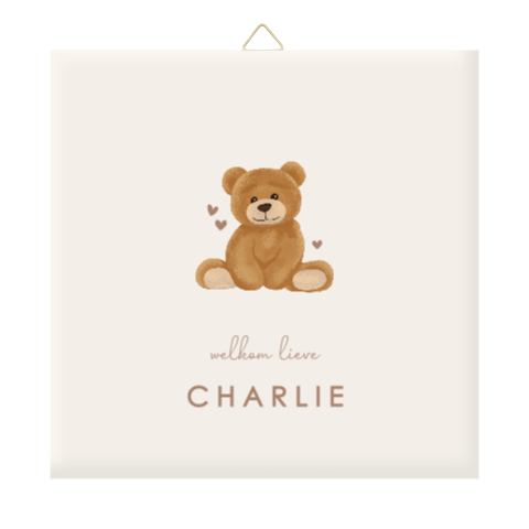 Geboorte tegeltje creme met lief teddybeertje