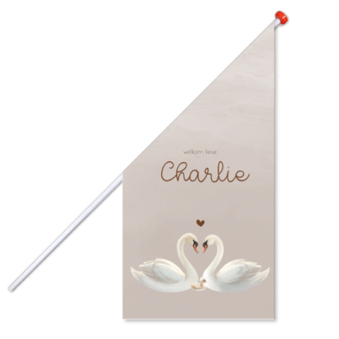 Geboortevlag met bruine achtergrond en zwanengezin