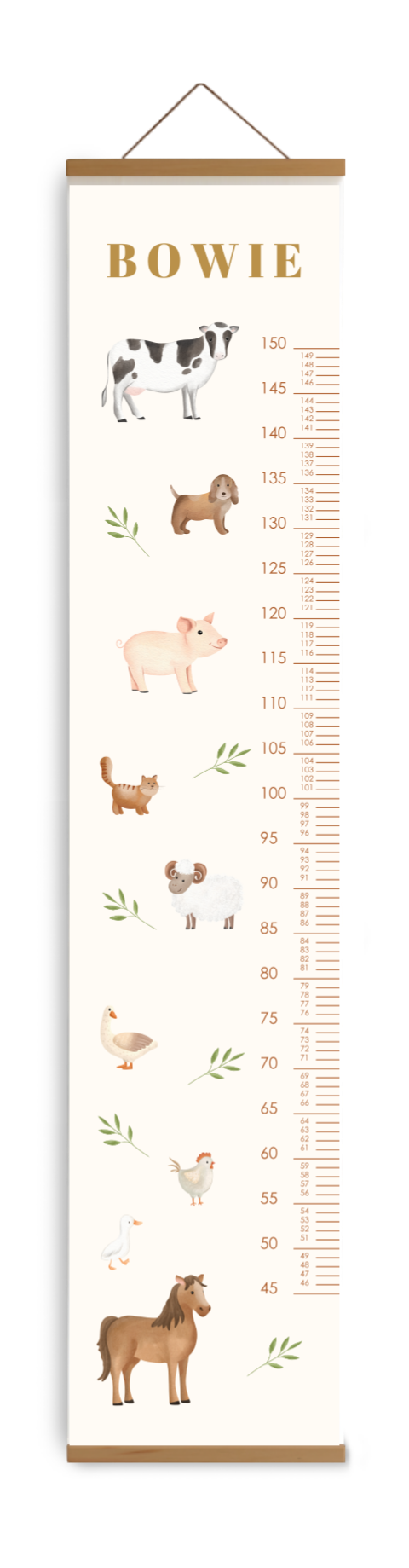 Bewerkbare groeimeter kinderkamer met vrolijke boerderijdieren