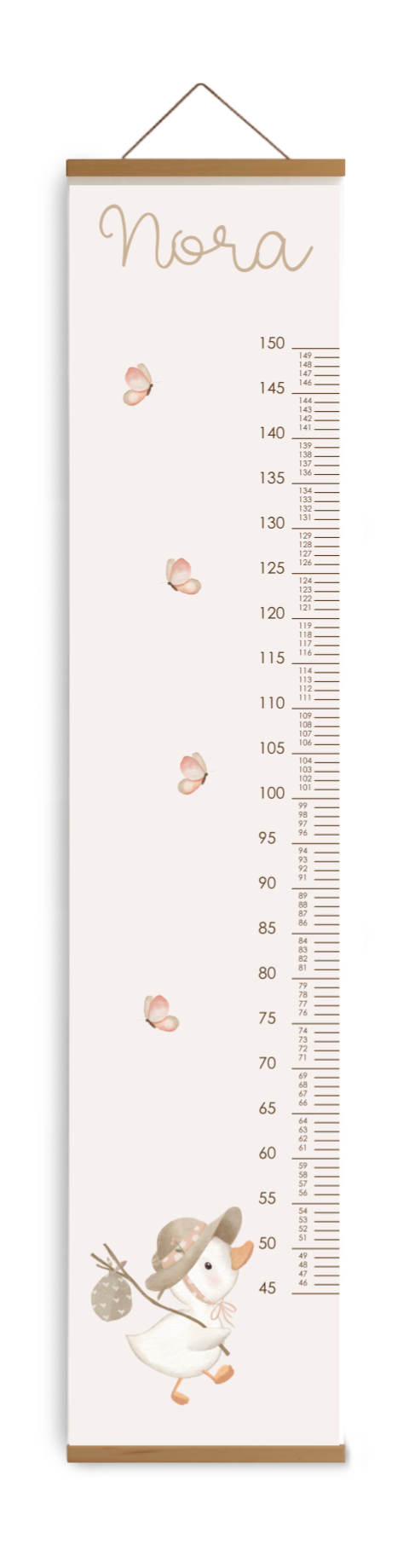 Bewerkbare groeimeter met eendje en vlinders