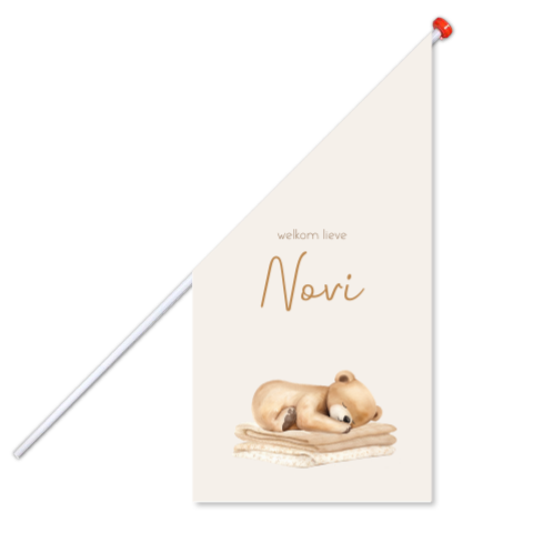 Geboortevlag beige met slapend beertje