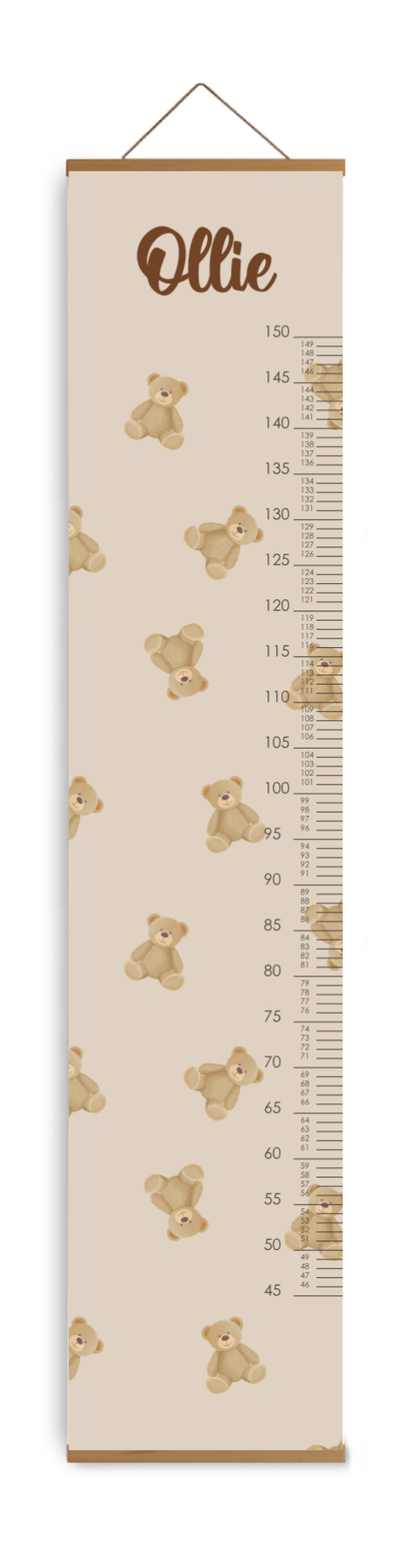 Bewerkbare groeimeter kinderkamer bruin met teddybeertjes