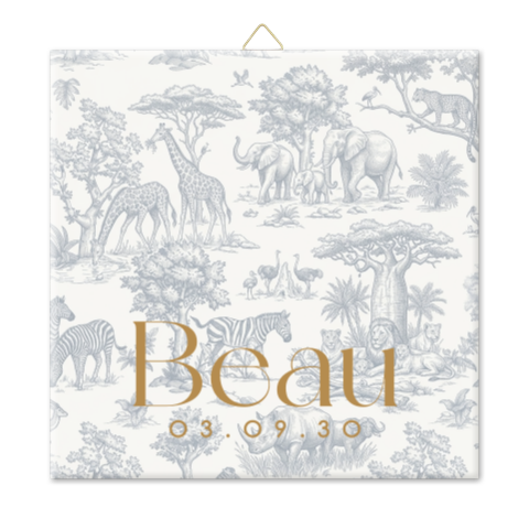 Toile de Jouy tegeltje met safaridieren
