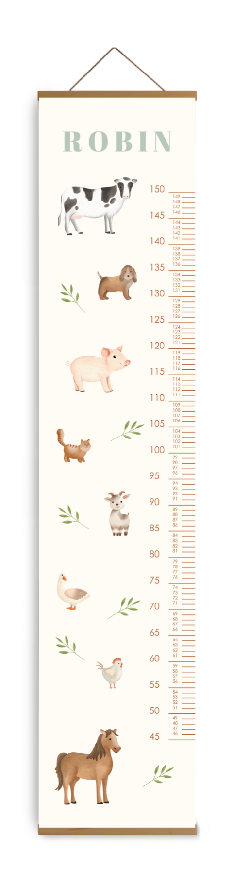 Bewerkbare groeimeter kinderkamer met boerderijdieren