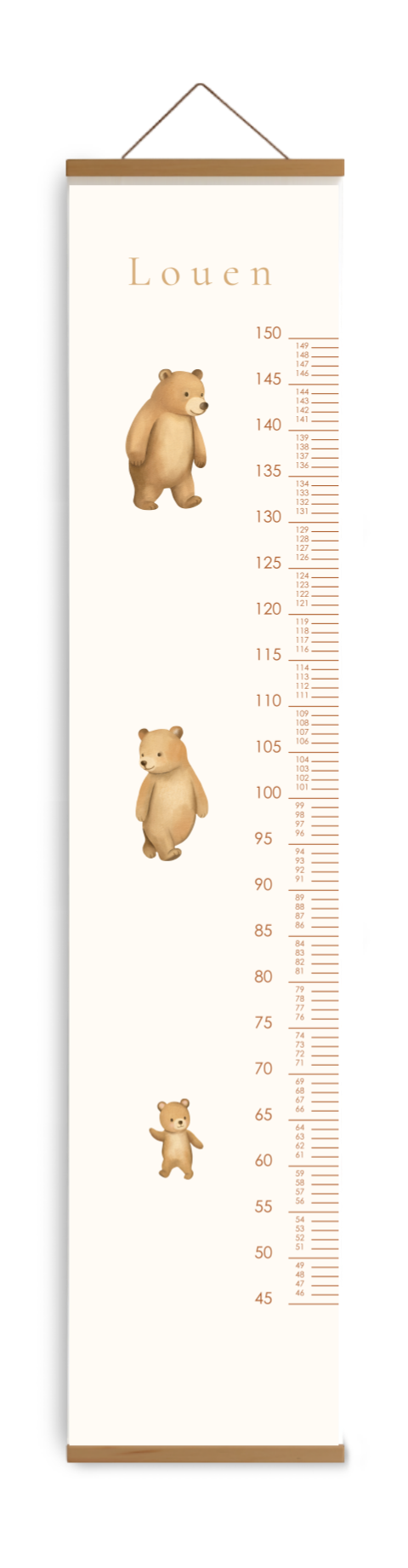 Bewerkbare groeimeter kinderkamer met berengezin