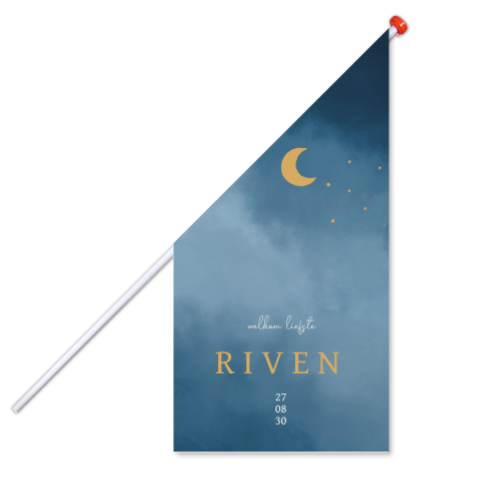 Geboortevlag blauw met maan