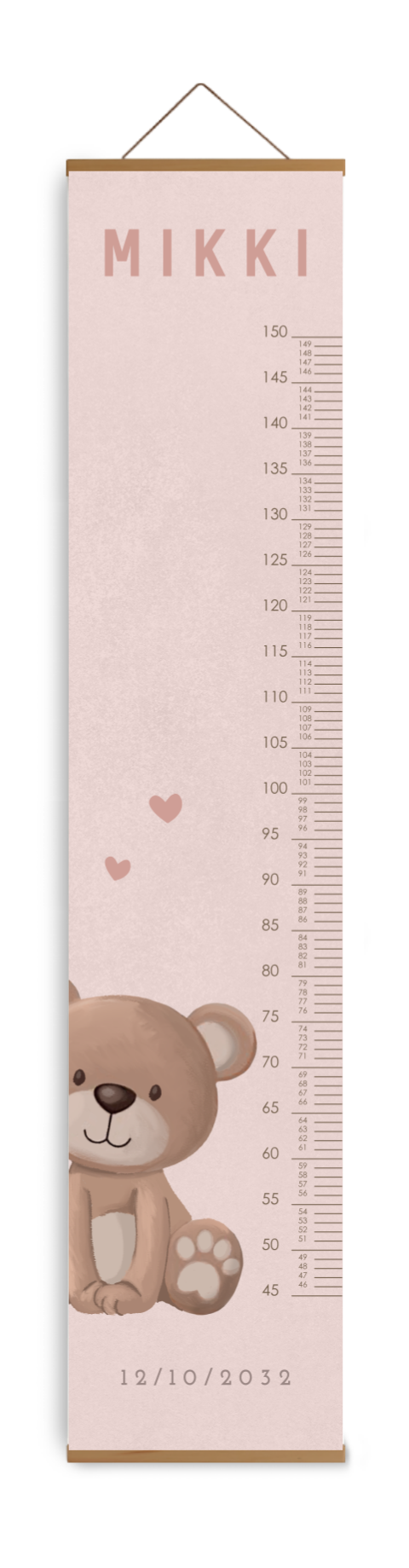 Groeimeter kinderkamer roze met teddybeer