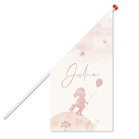 Geboortevlag met silhouet van meisje met ballon