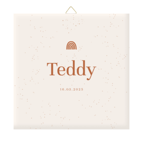 Geboorte tegeltje met naam en regenboogje