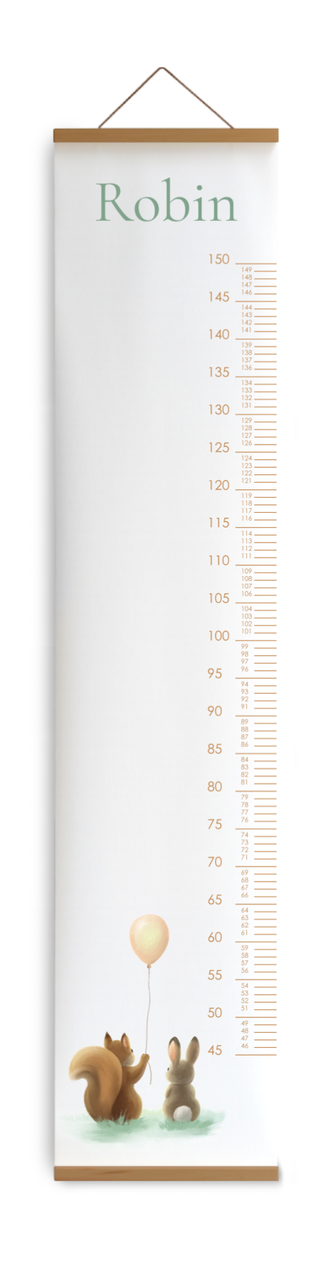 Bewerkbare groeimeter kinderkamer met eekhoorn, konijn en ballon