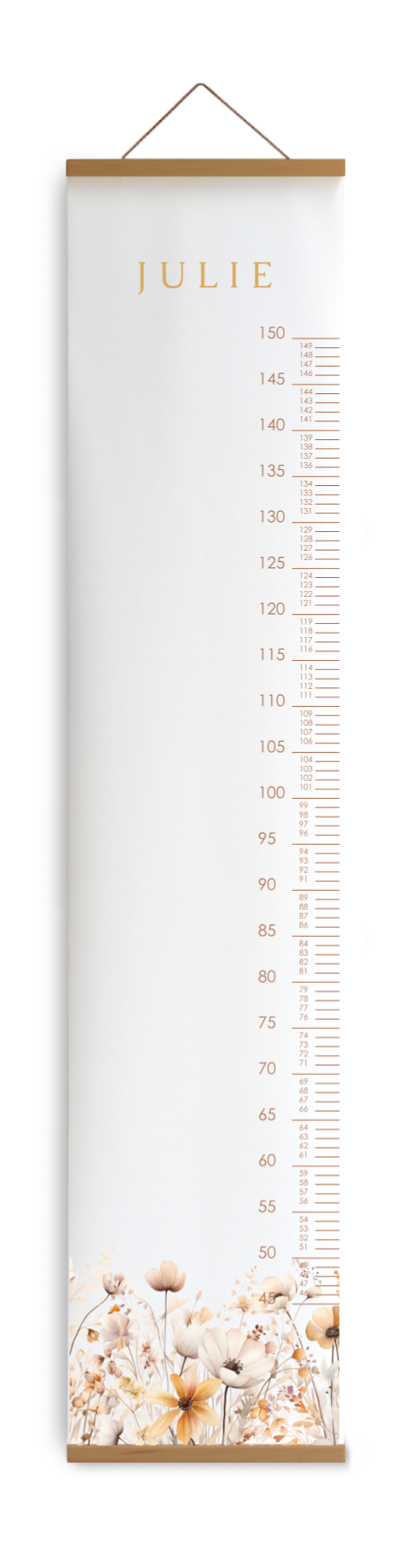 Bewerkbare groeimeter wit met bloemen voor kinderkamer